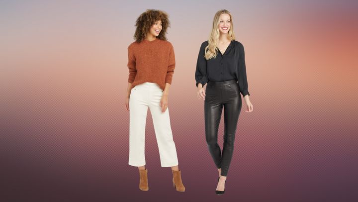 Spanx stretch twill cropped wide-leg pants and Spanx faux leather skinny pant.