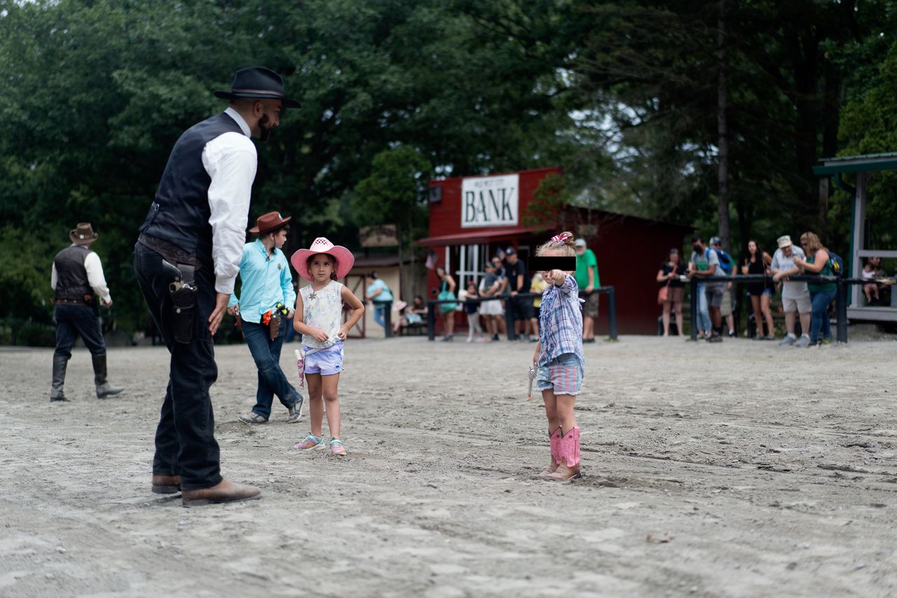 Chris Dimitriou asks the children to find an extra bank robber from among the actors, so he can also be hung. "Little Miss America" seems to have misunderstood the question, and pointed me out instead.