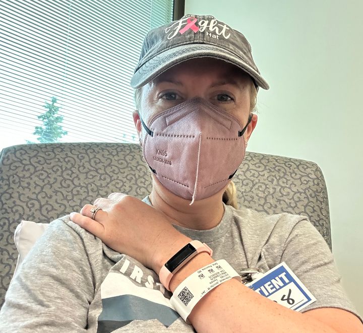 "In the treatment chair, I like to wear my Fitbit next to my hospital bracelet, because I can stay focused on where I want to be: running, not in the hospital."